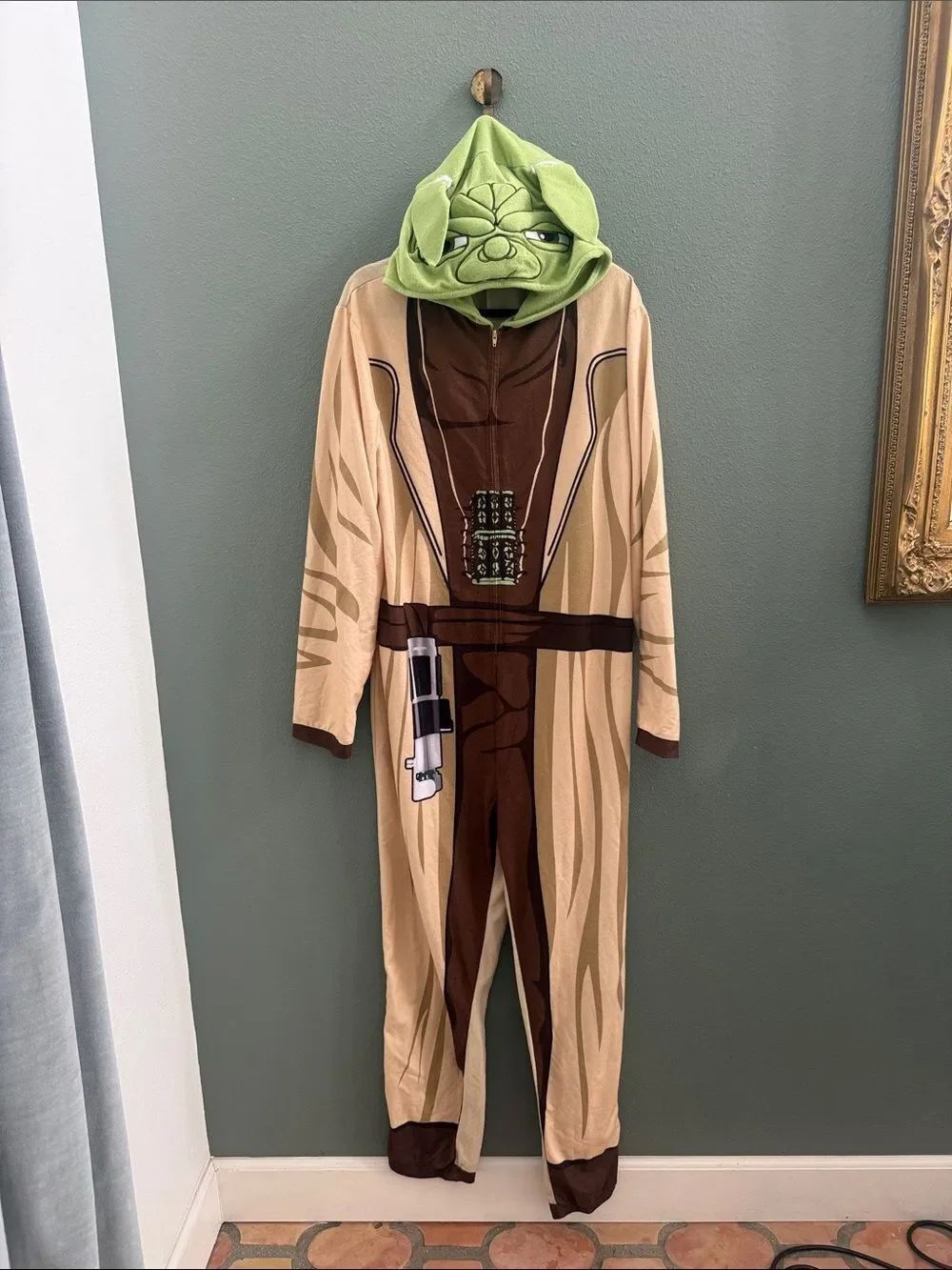 STAR WARS Men's Hooded YODA Fleece Pajamas Union Suit One Piece ADULT XL